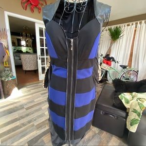 BEBE ZIPPERED DRESS LEATHER ACCENT